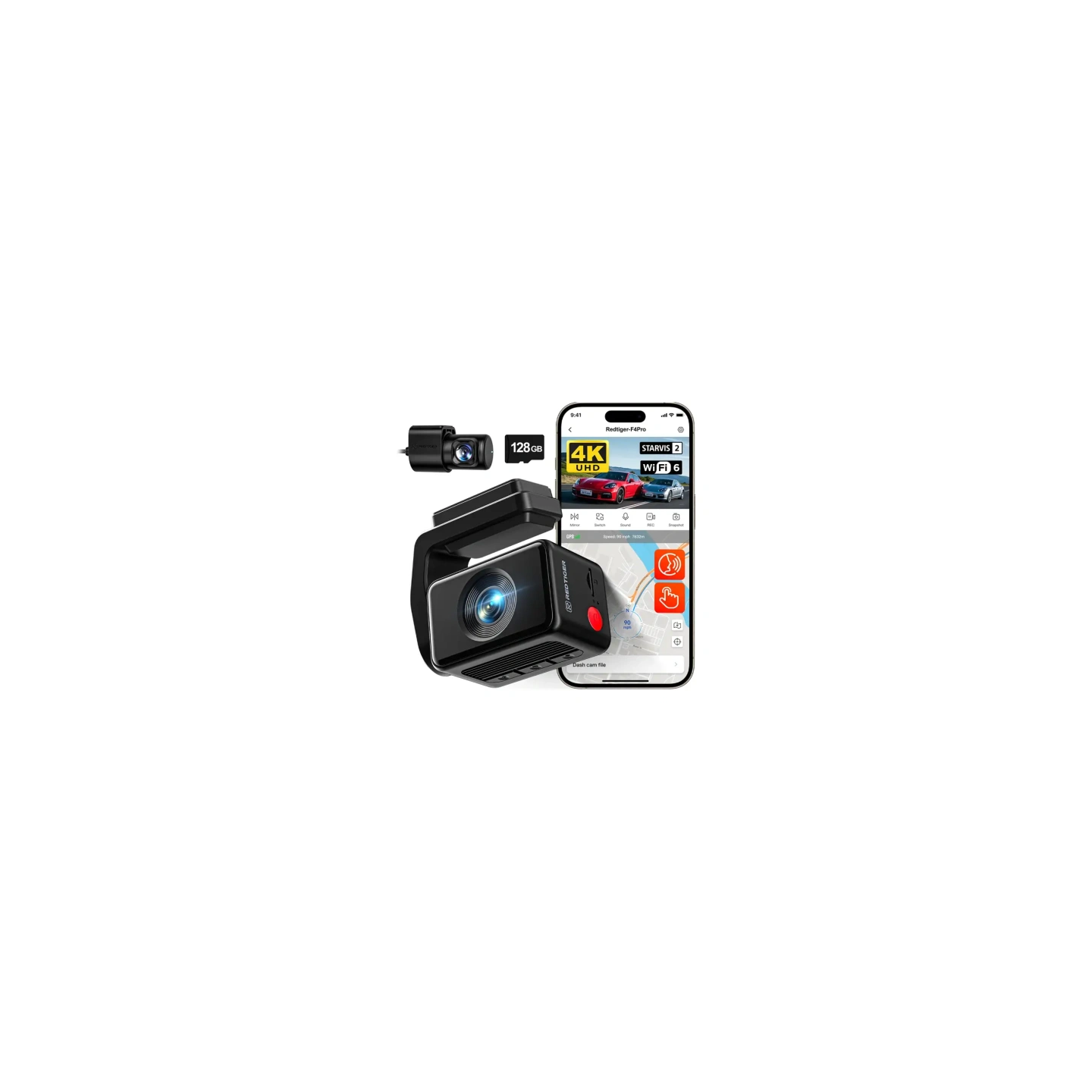 REDTIGER F4 Pro WiFi 4K + 1080p 128GB Dash Cam