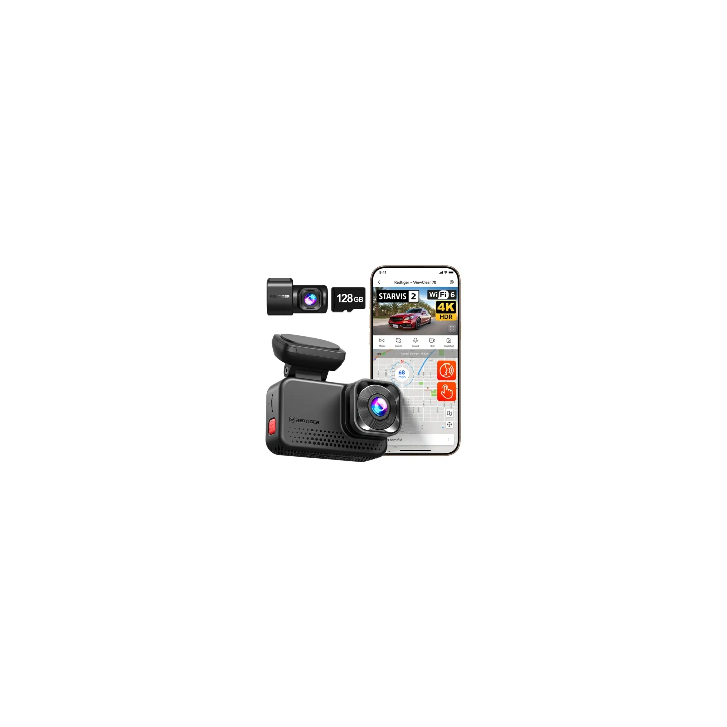 REDTIGER VC70 Wi-Fi 4K + 2.5K 128GB Dash Cam