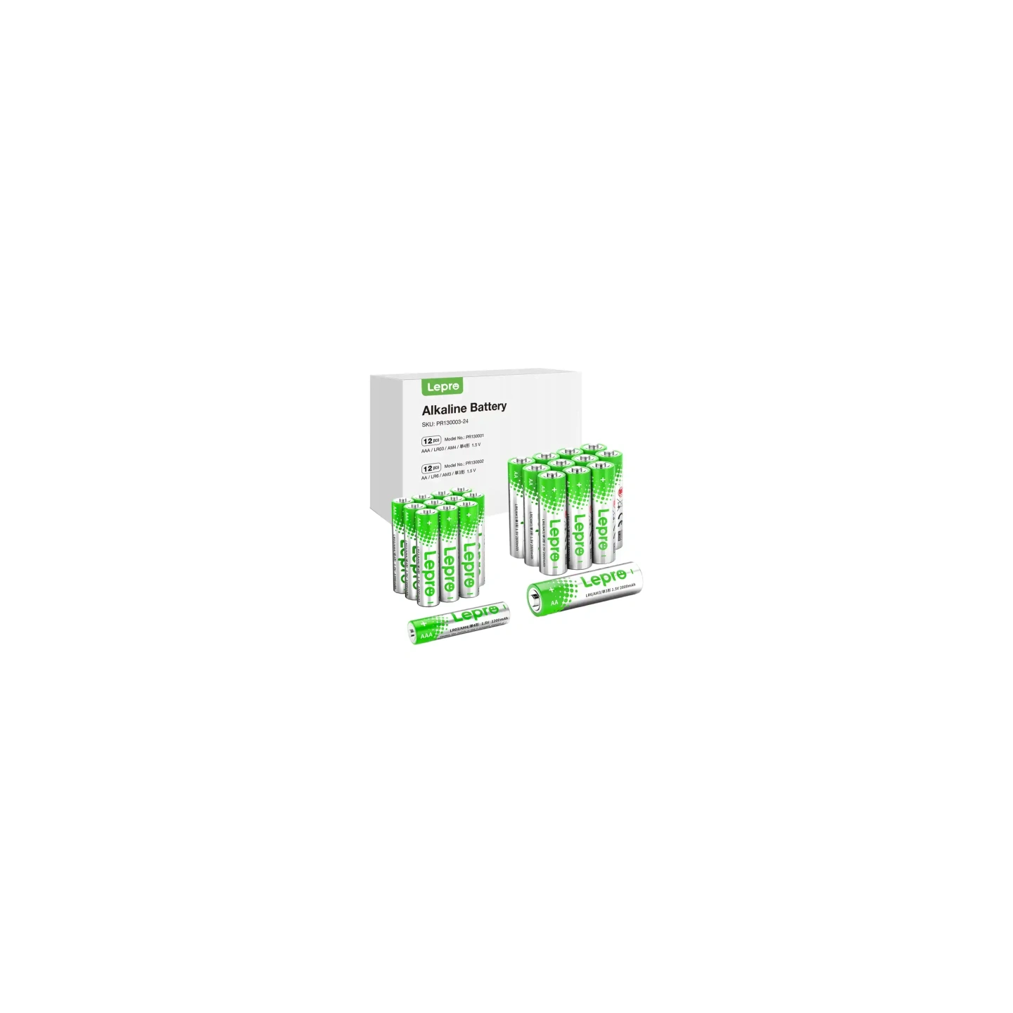 LEPRO 130003-24 AA/AAA Alkaline Batteries, 24-Pack