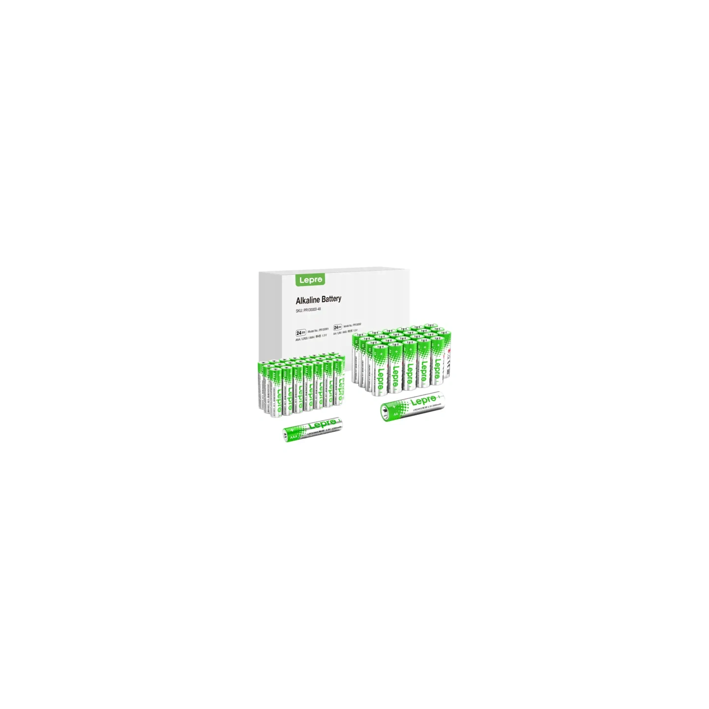 LEPRO 130003-48 AA/AAA Alkaline Batteries, 48-Pack