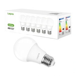 View product LED bulb LEPRO 100090-DW-EU-6 E27 A60 8.5W (60W) 806 lm 6500 K cool 180° 6 pieces