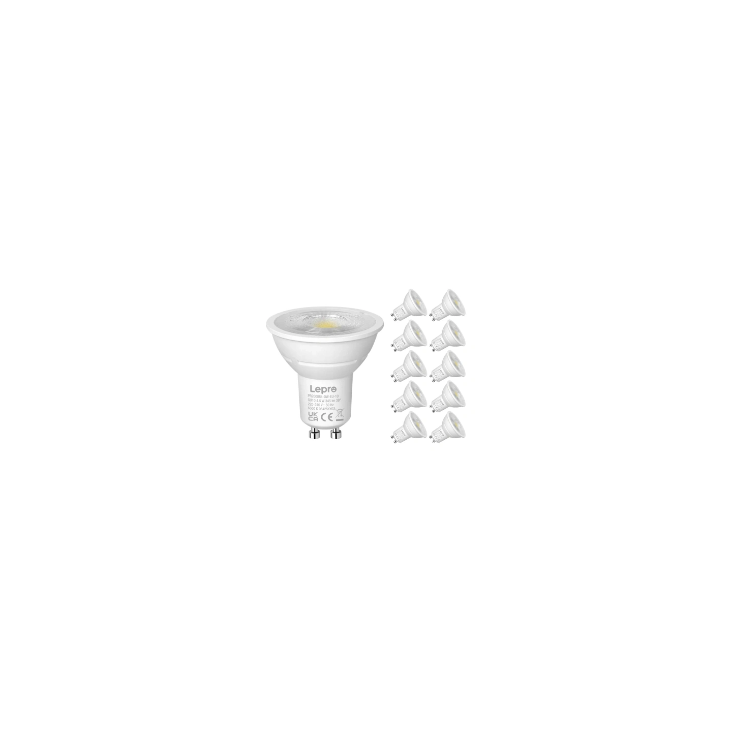 LEPRO 200084-DW-EU-10 GU10 Dimmable LED Bulb, 4.5W, 345 lm, 6500K, 38°, 10 pcs.