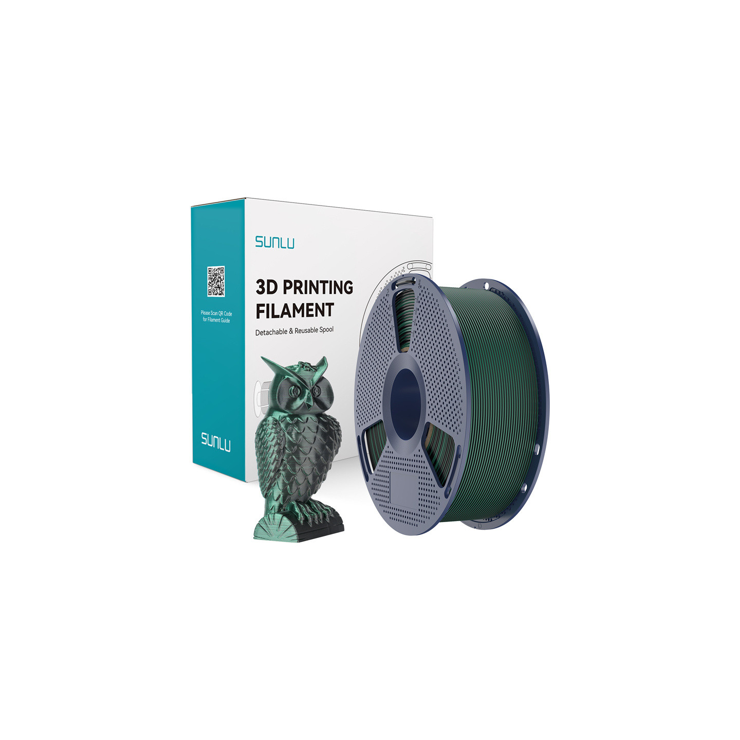 Sunlu PLA+ Silk Dual Color Filament (Black and Green)