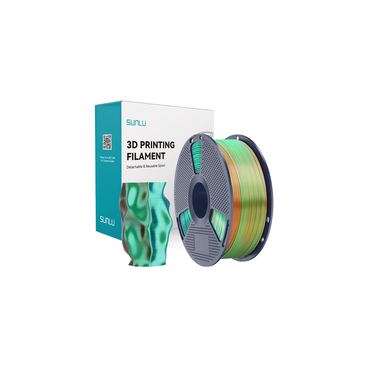 Sunlu PLA+ Silk Tri-Color Filament (orange, blue, and green)