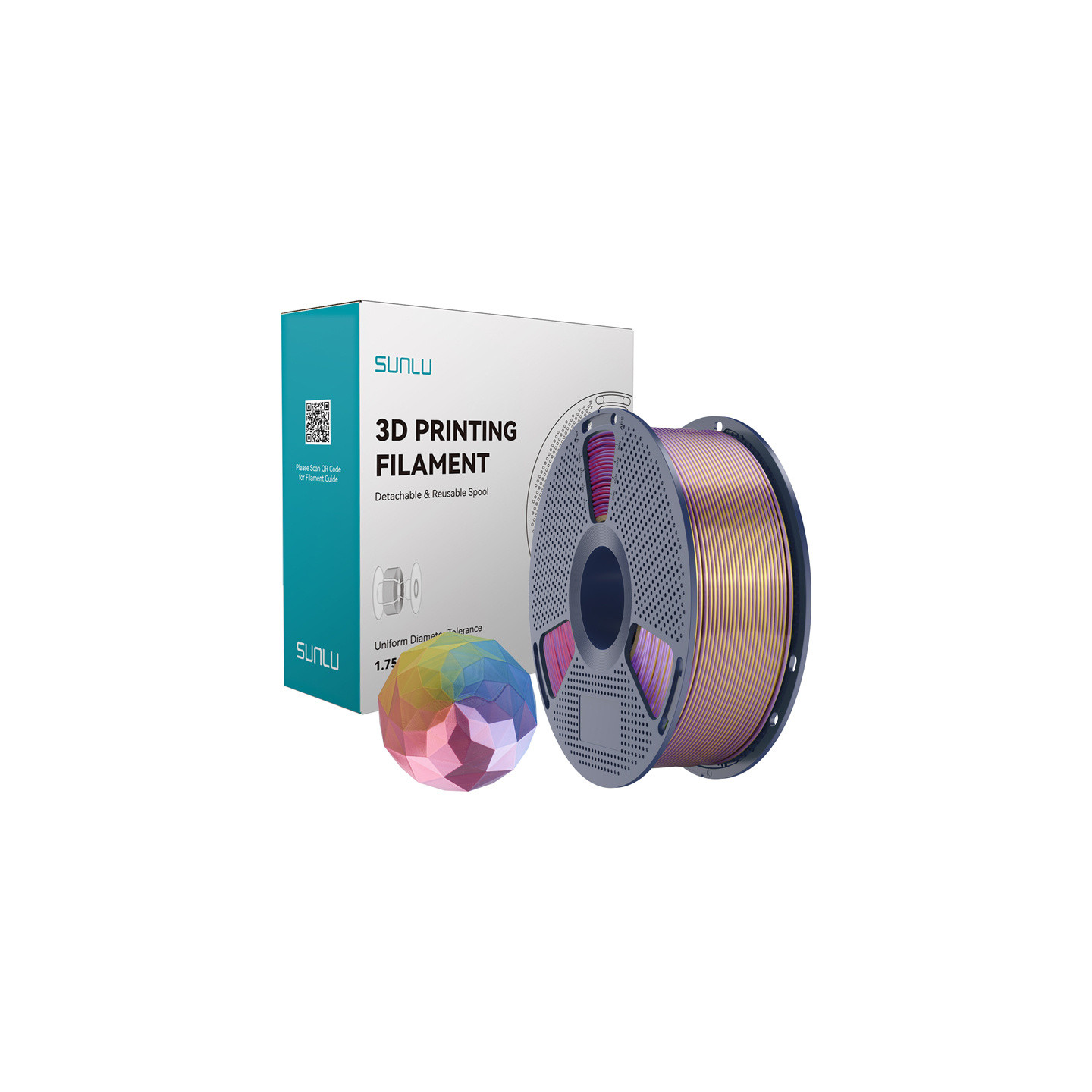 Sunlu PLA+ Silk Forth-Color Filament (blue-purple-red-gold)