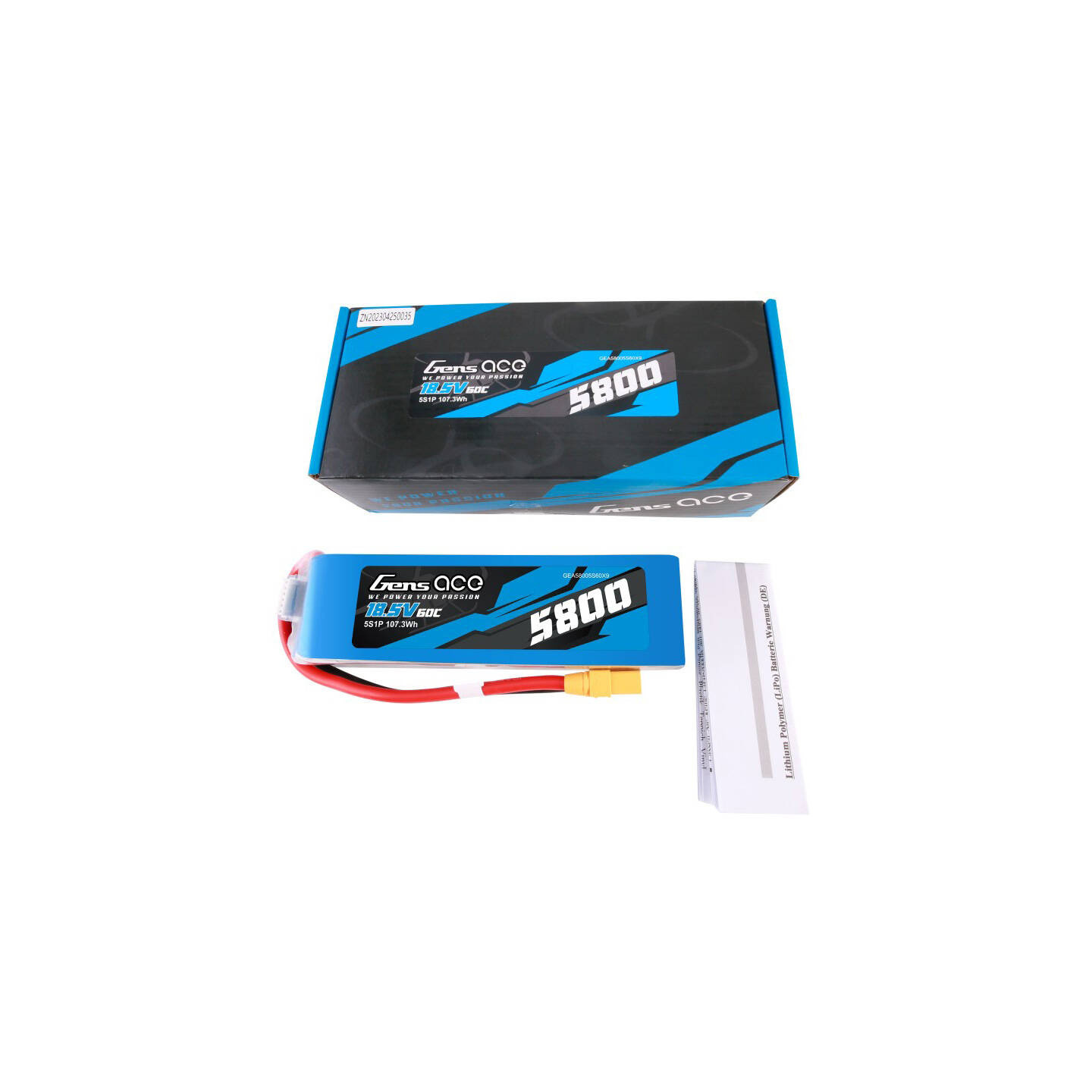 Gens ace 5800mAh 60C 18.5V 5S1P Lipo Battery Pack with XT90 plug