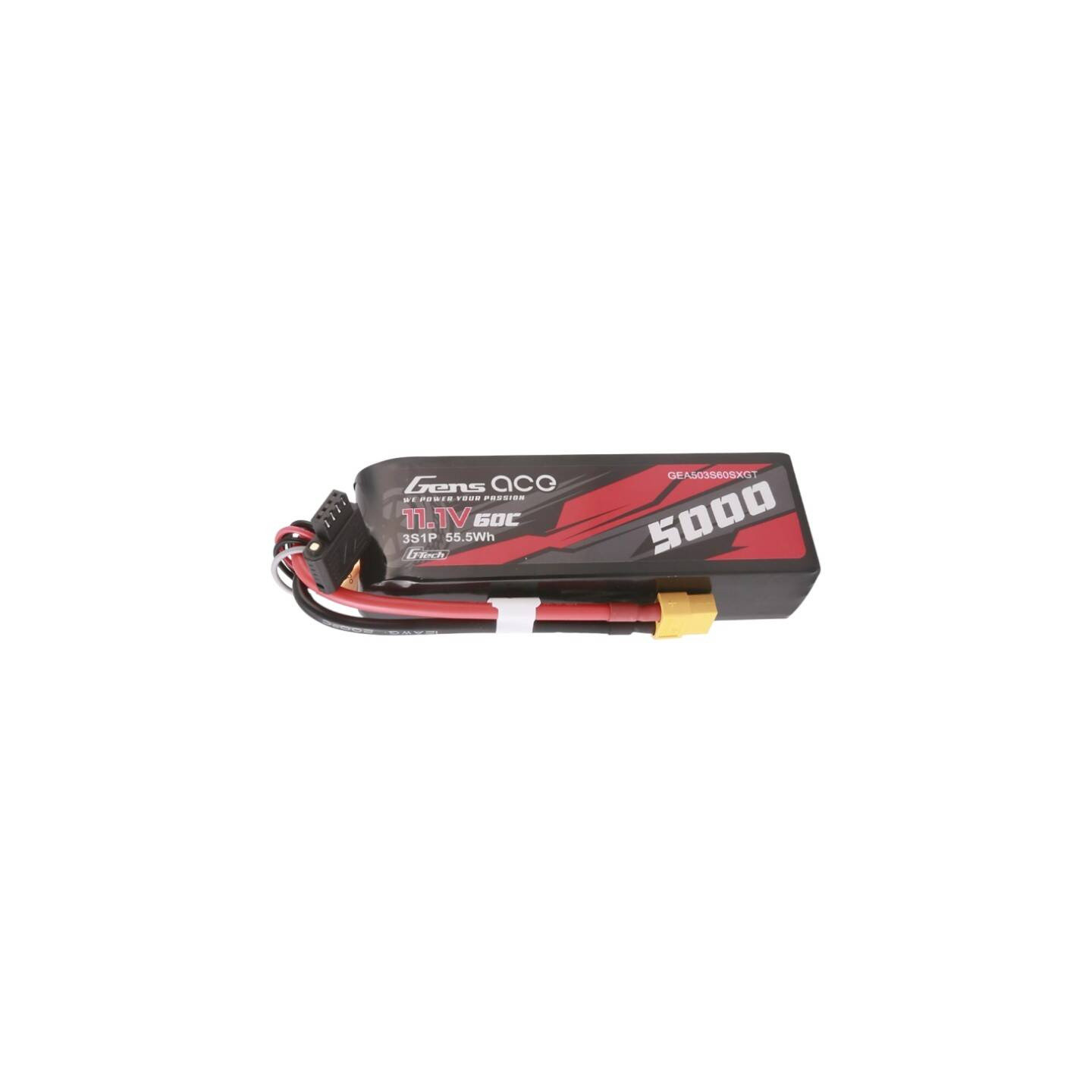 Gens ace G-Tech 5000mAh 11.1V 60C 3S1P Short-Size Lipo With XT60 Plug
