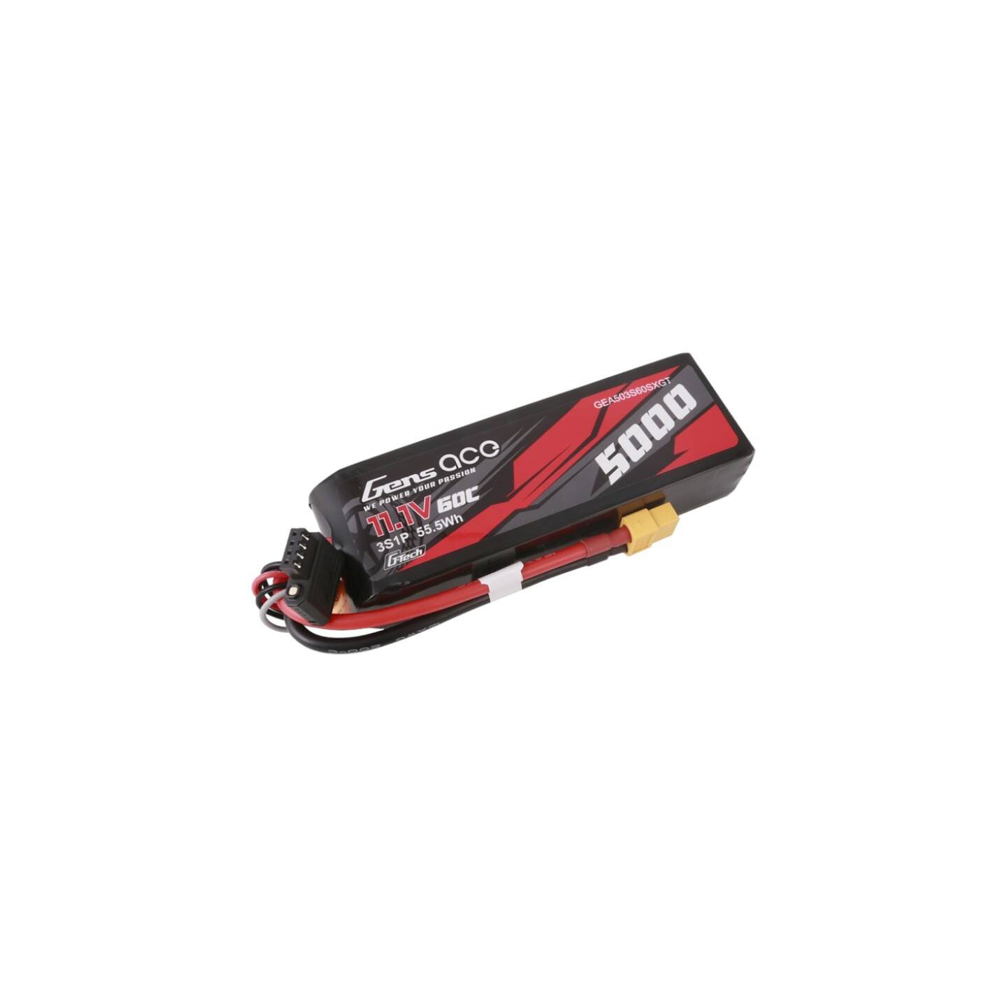 Gens ace G-Tech 5000mAh 11.1V 60C 3S1P Short-Size Lipo With XT60 Plug