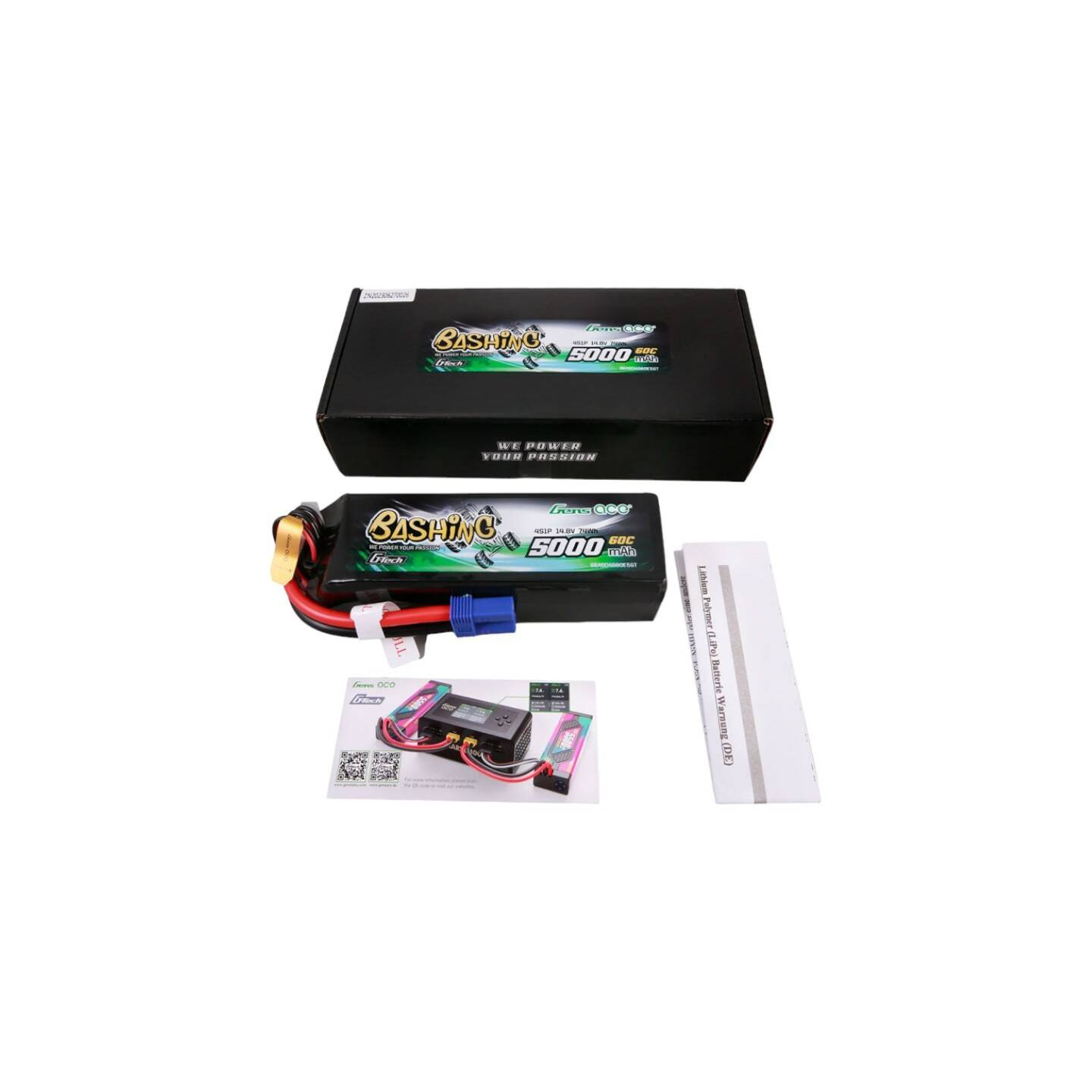Gens ace G-Tech 5000mAh 14.8V 4S1P 60C Lipo Battery Pack with EC5 Plug-Bashing Series