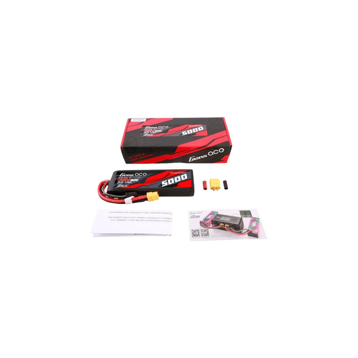 Gens ace G-Tech 5000mAh 7.4V 60C 2S1P Lipo PC material case with XT60 Plug