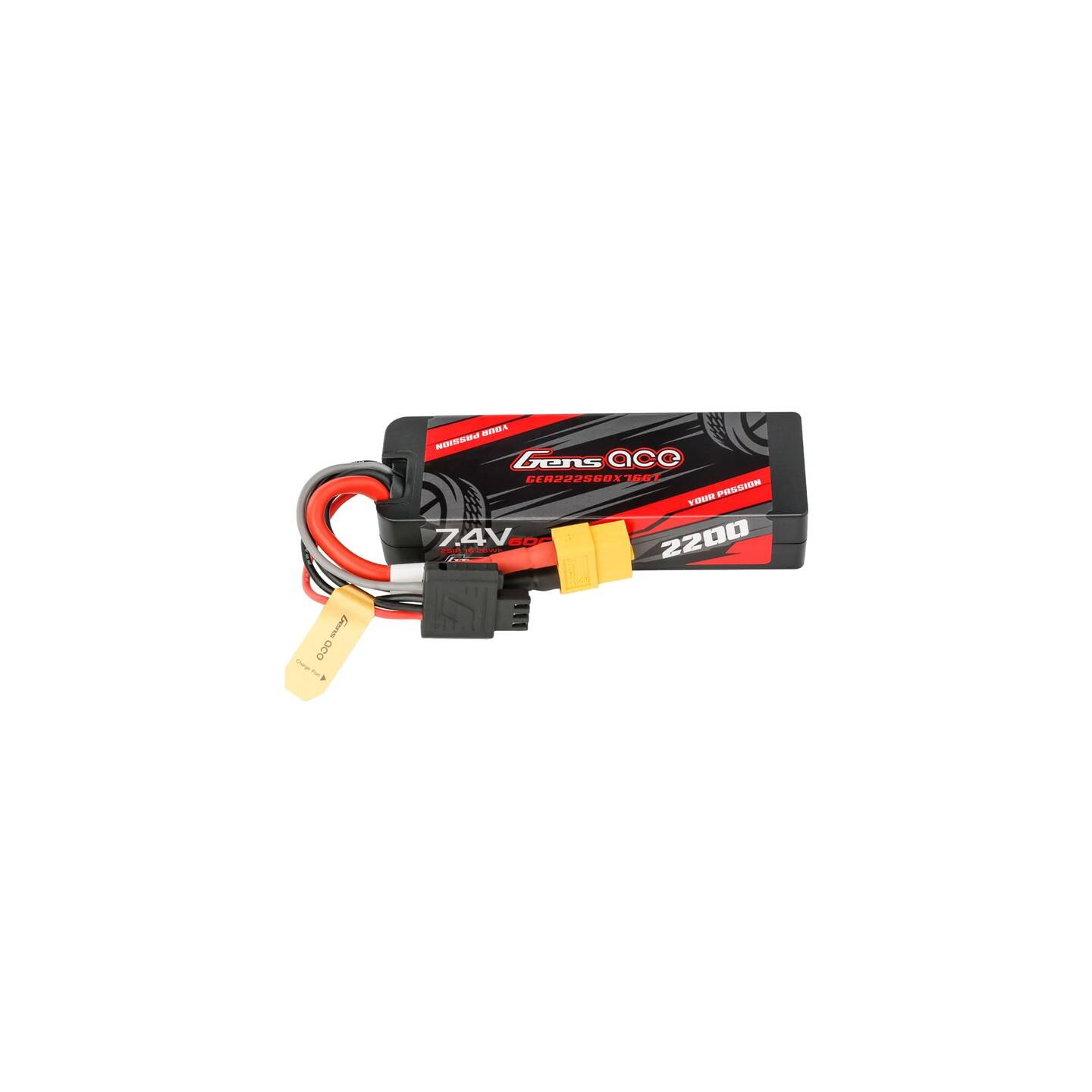 Lipo Gens ace G-Tech 2200mAh 7.4V 2S1P 60C GRP-76 Hardcase Battery with XT60 Plug