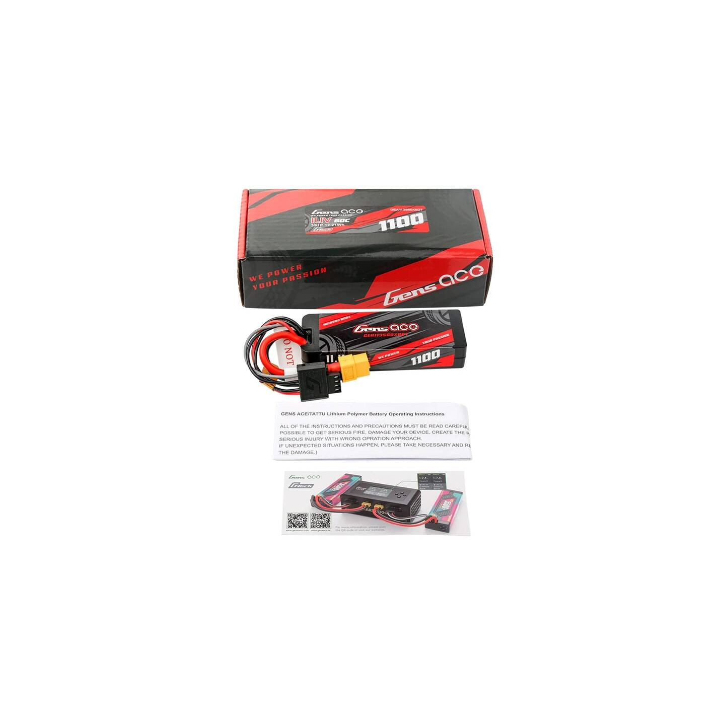 Lipo Gens ace G-Tech 1100mAh 11.1V 3S1P 60C GRP-76 Hardcase Battery with XT60 Plug