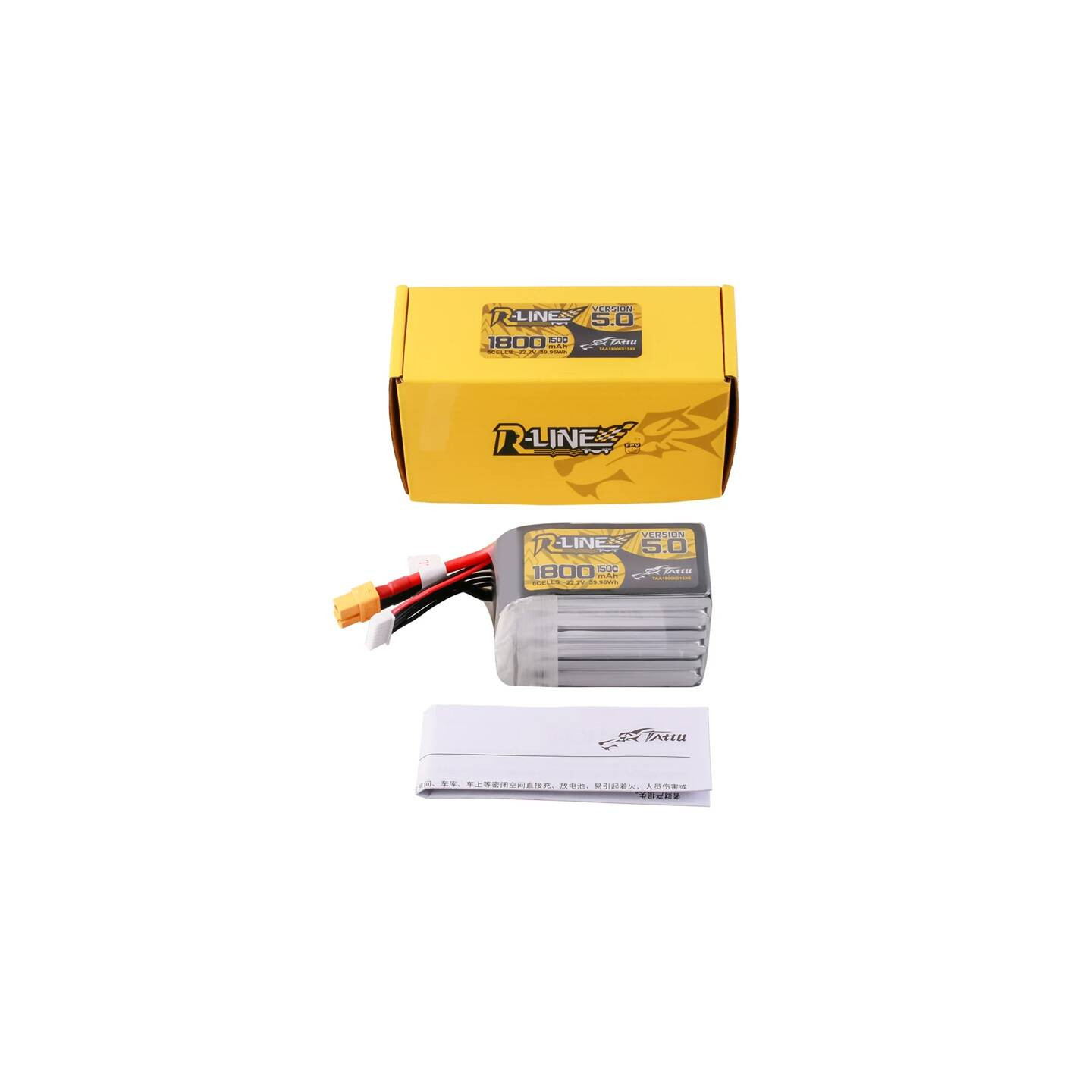 Lipo Tattu R-Line Version 5.0 1800mAh 22.2V 150C 6S battery with XT60 connector