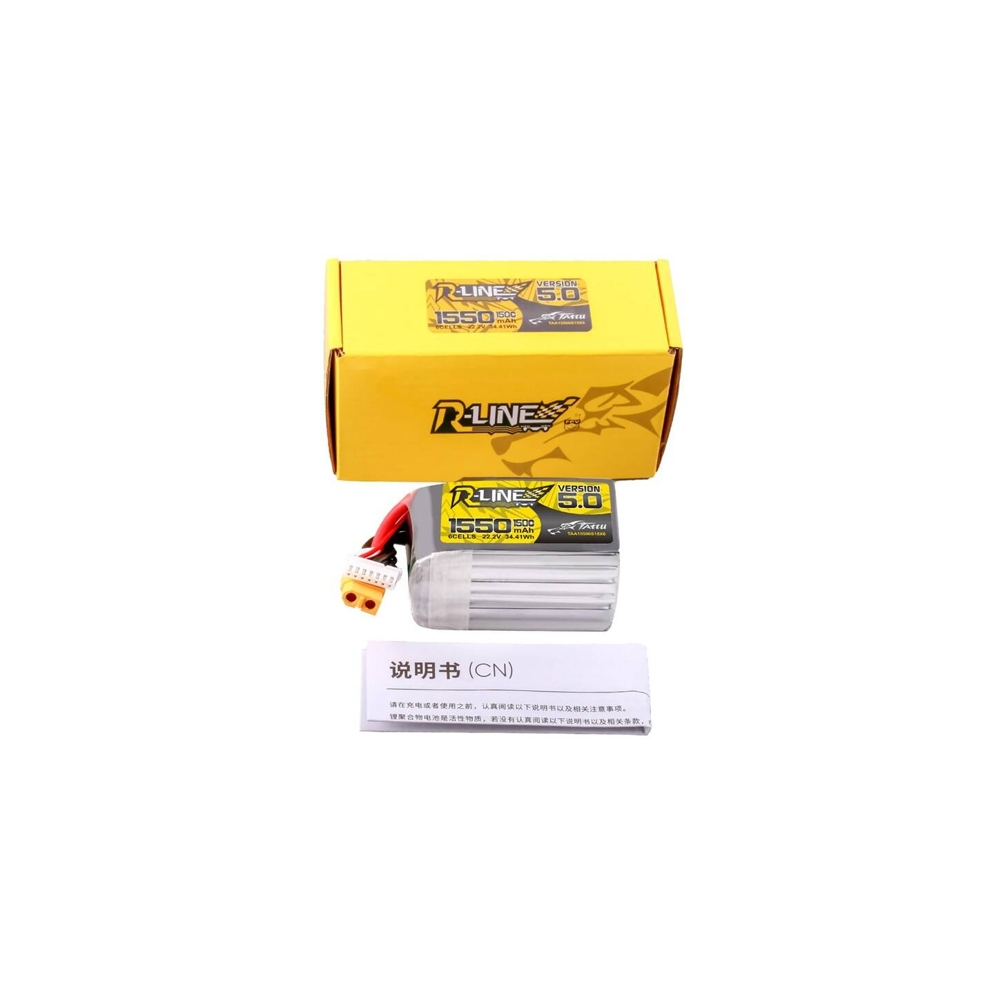 Lipo Tattu R-Line Version 5.0 1550mAh 22.2V 150C 6S battery with XT60 connector