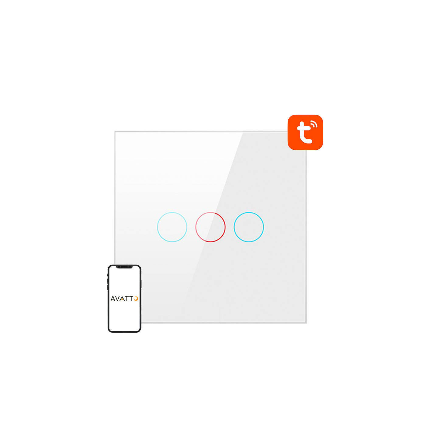 Smart Light Switch ZigBee Avatto LZTS02-EU-W3 3 Way No Neutral TUYA (white)
