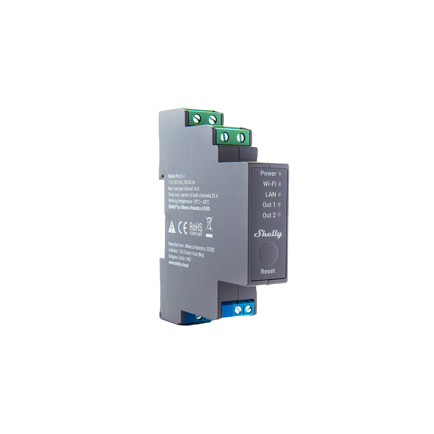 Shelly Pro 2 DIN Rail 2-channel Relay, WiFi/LAN