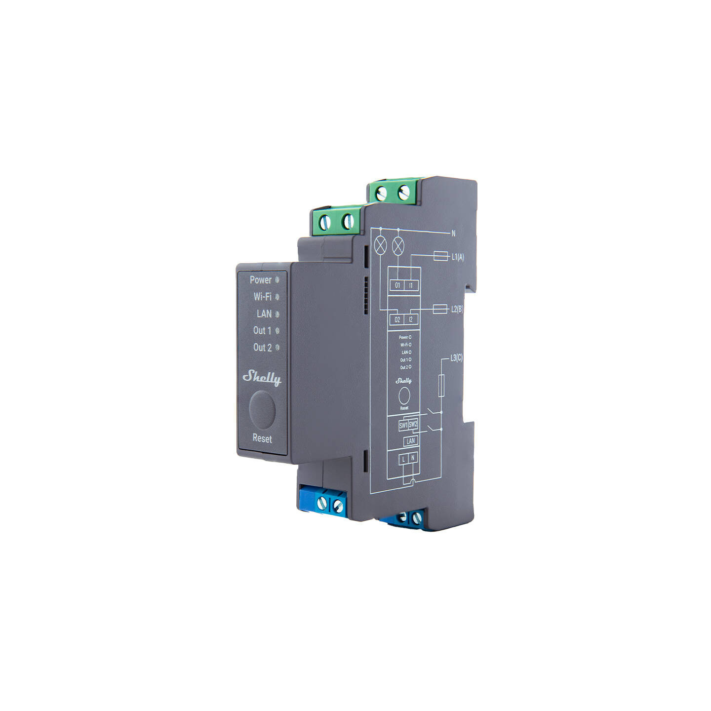 Shelly Pro 2 DIN Rail 2-channel Relay, WiFi/LAN