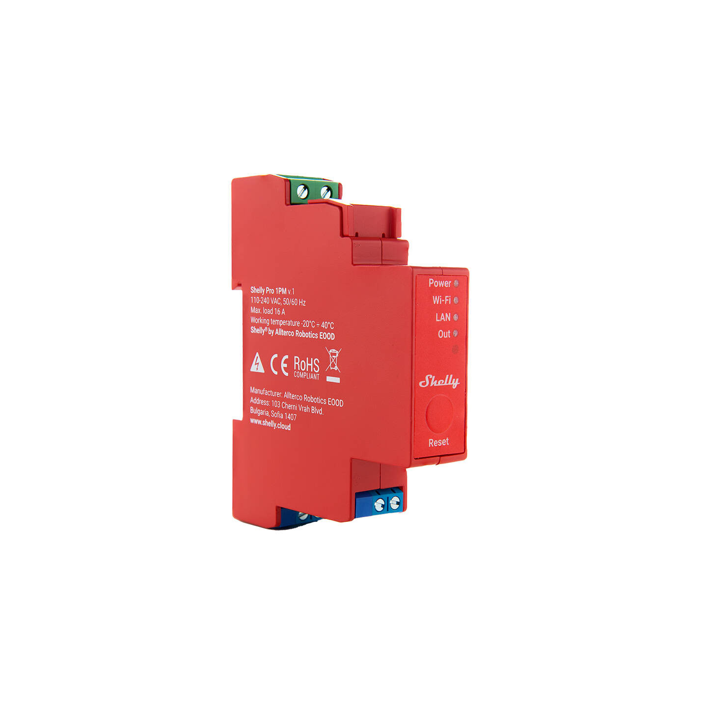Shelly Pro 1PM DIN Rail Switch with Power measurement, 1 channel, WiFi/LAN