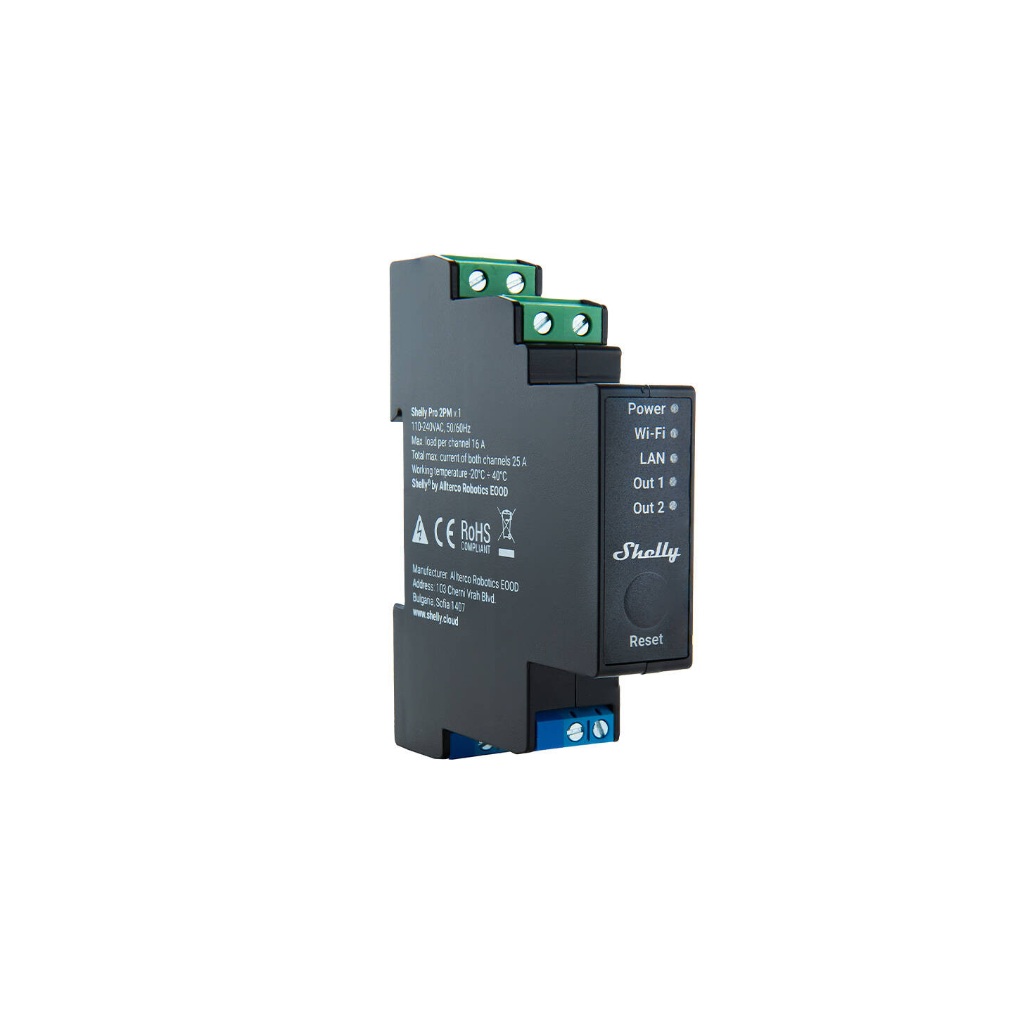 Shelly Pro 2PM DIN Rail 2-channel Relay, WiFi/LAN (Power measurement)