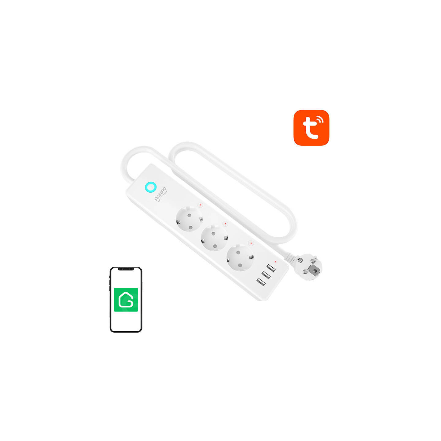 Gosund P1 PLUS smart WiFi power strip (3x AC schuko, 3x USB-A) Tuya