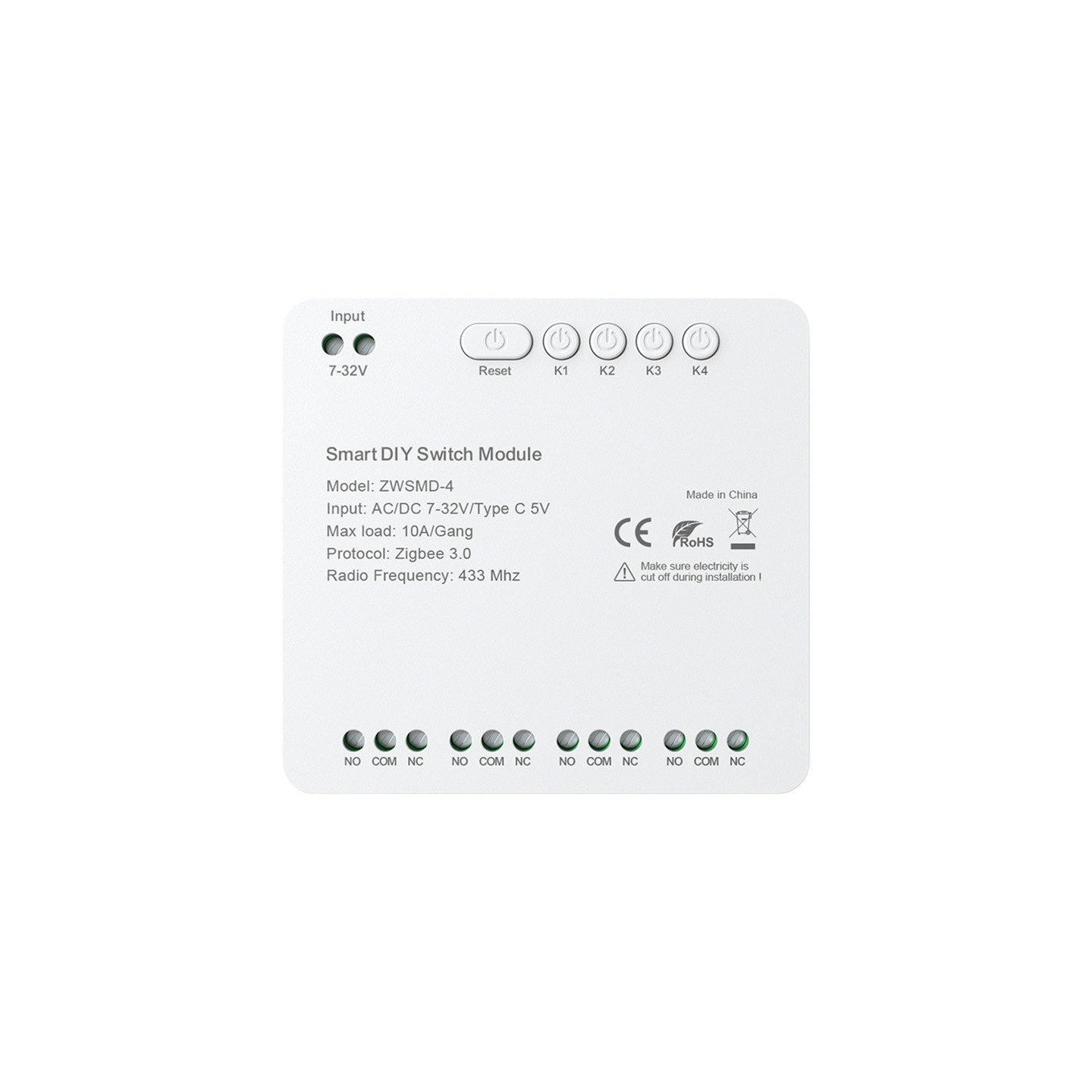 4-channel ZigBee switch module with voltage-free DC 32V contact Avatto ZWSMMD-4-32V