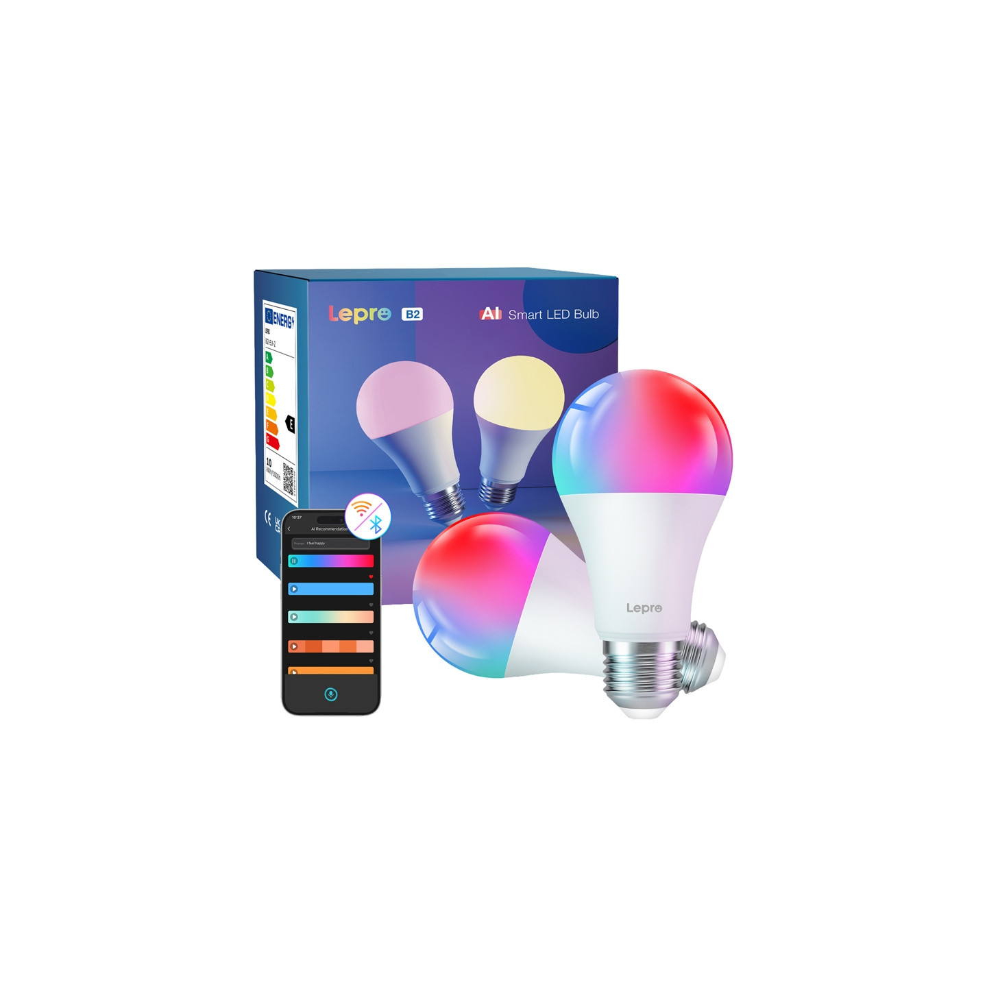 LEPRO B2-2 E27 Wi-Fi LED Bulb, 1100 lm, 2-pack