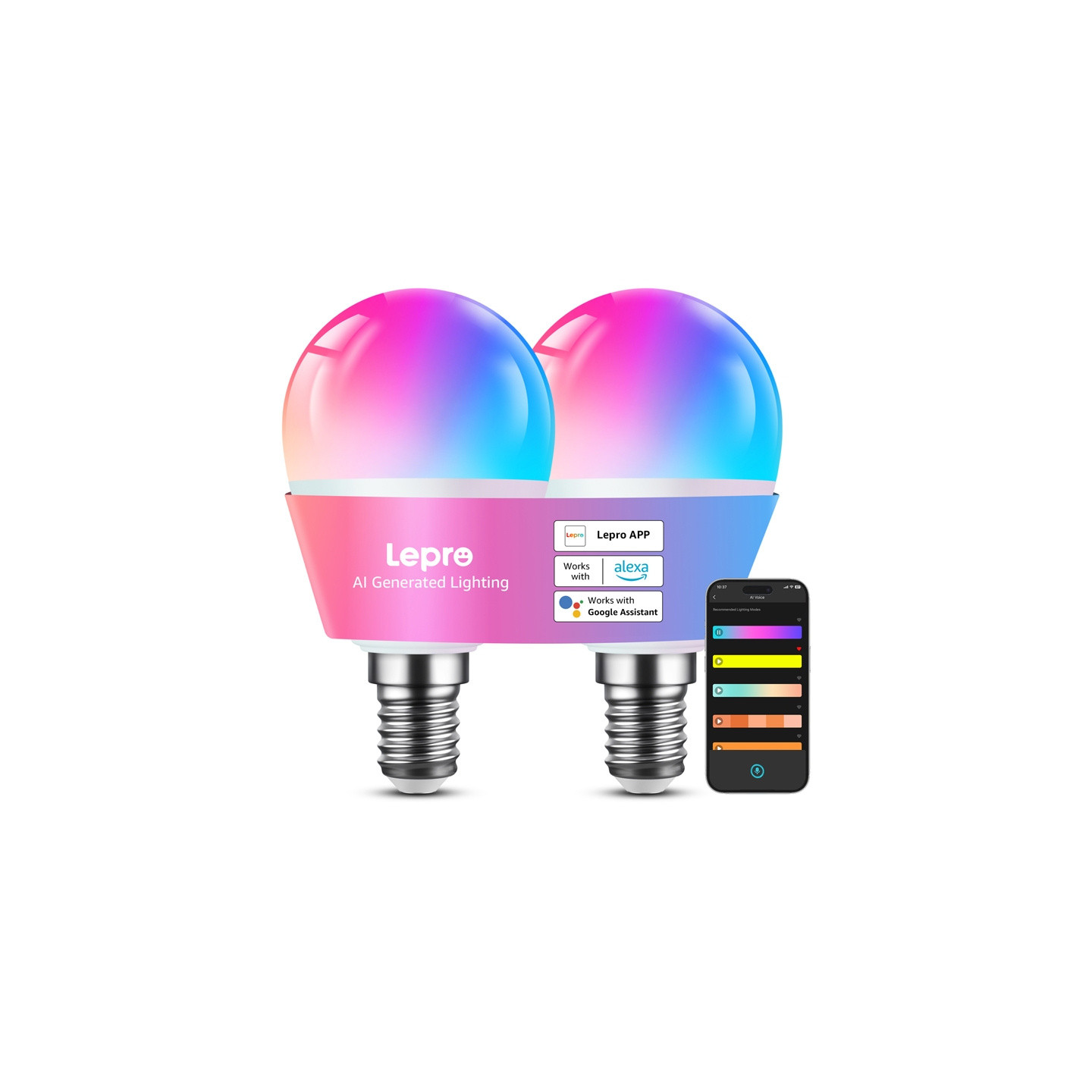 LEPRO BP1-2 E14 LED Bulb with Bluetooth and Wi-Fi, 470 lm, 2-pack