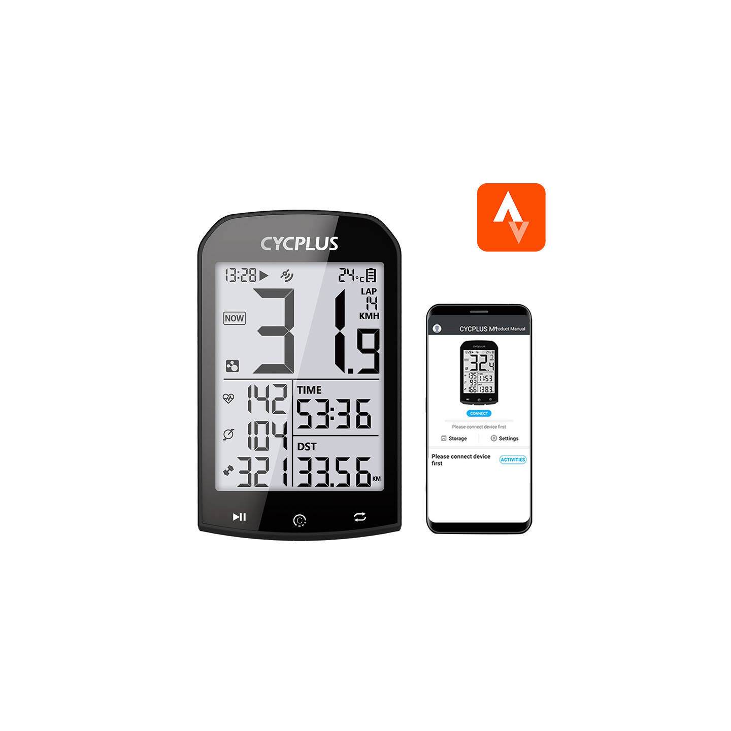GPS bike computer Cycplus M1 - compatibile with Strava, Trainingpeaks etc.