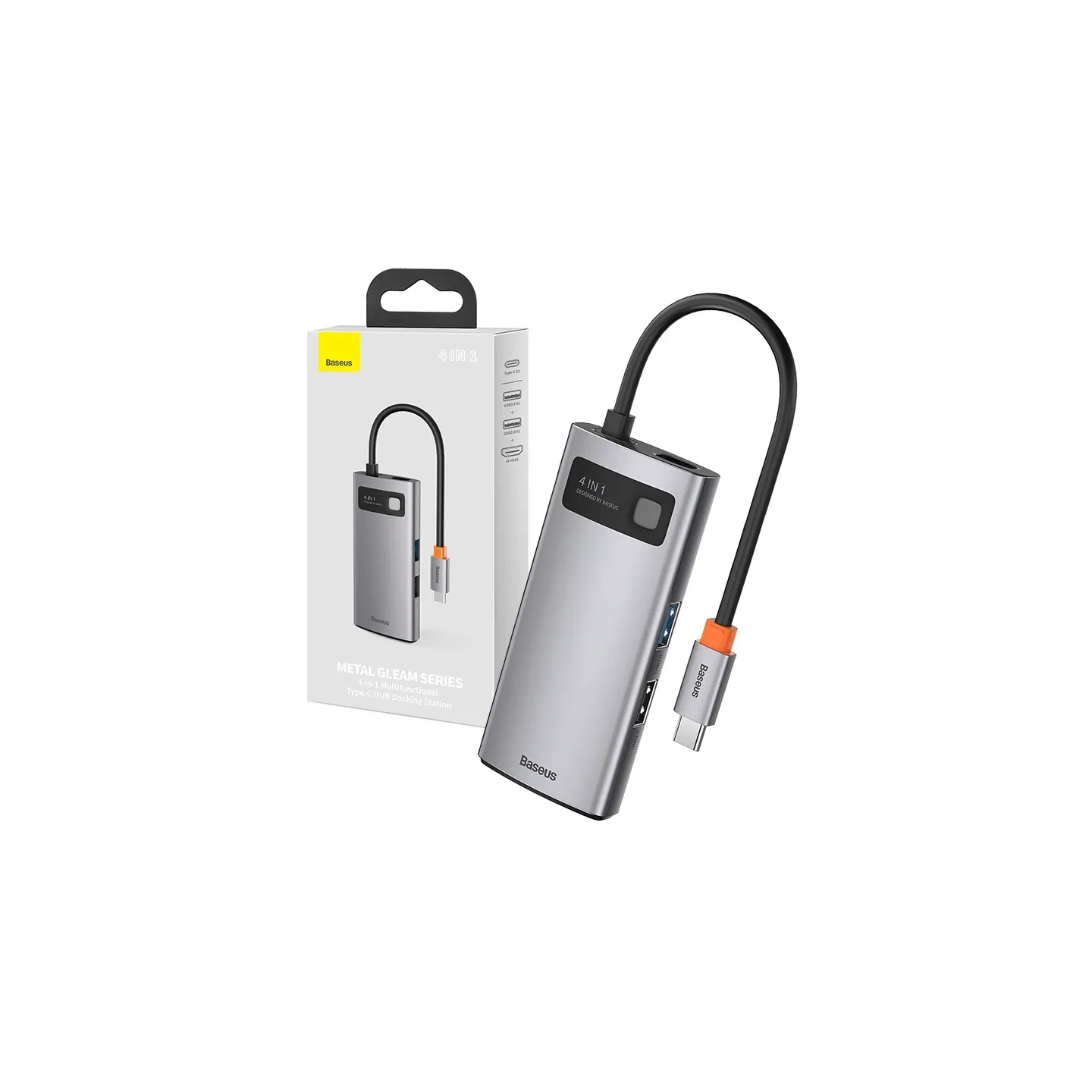 Hub 4in1 Baseus Metal Gleam Series, USB-C to USB 3.0 + USB 2.0 + HDMI + USB-C PD