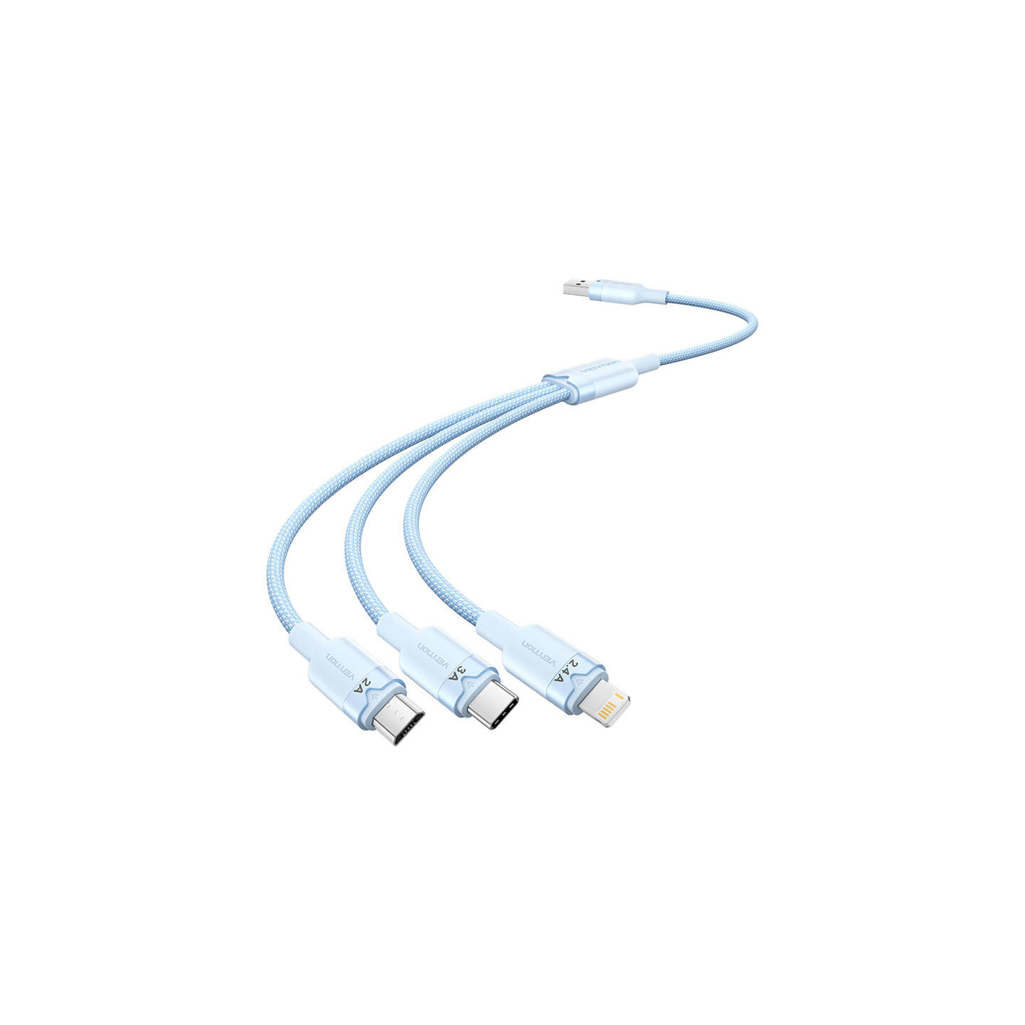 USB 2.0 A to 3in1 3A cable Vention CTPLG 1.5M (blue)