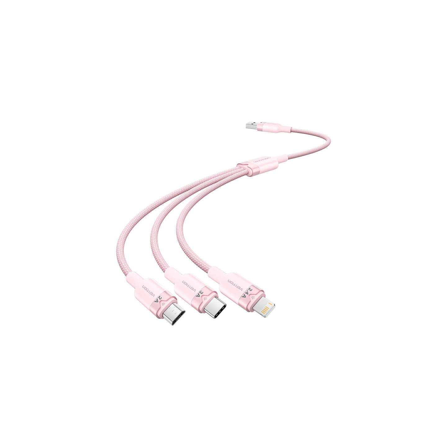 USB 2.0 A to 3in1 3A cable Vention CTPPG 1.5M (pink)