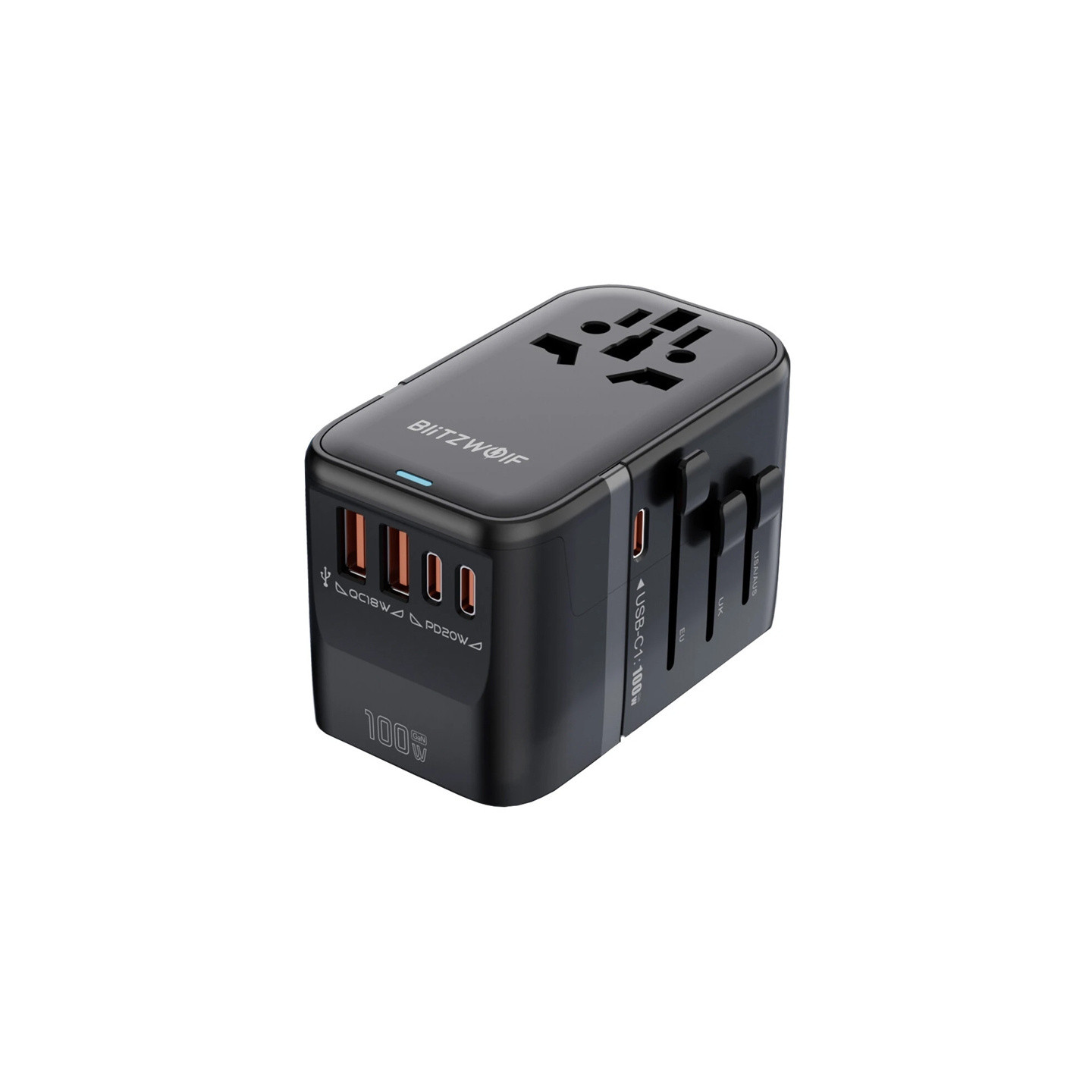 Blitzwolf BW-TA2 5-in-1 Travel Adapter 2xUSB PD + 2xC QC + C GaN 100W